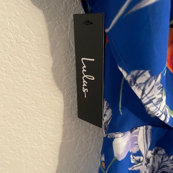 Lulus Waimea Royal Blue Floral Print Off-the-Shoulder Romper size medium - Picture 5 of 7